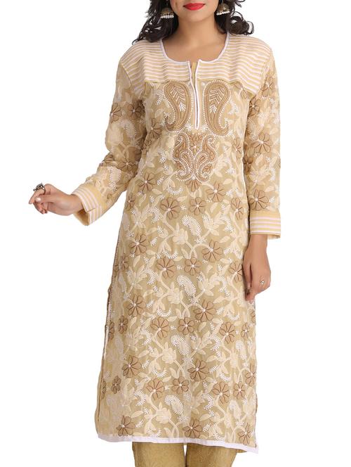 beige georgette straight kurta - 12250094 - Very Small Image - 1