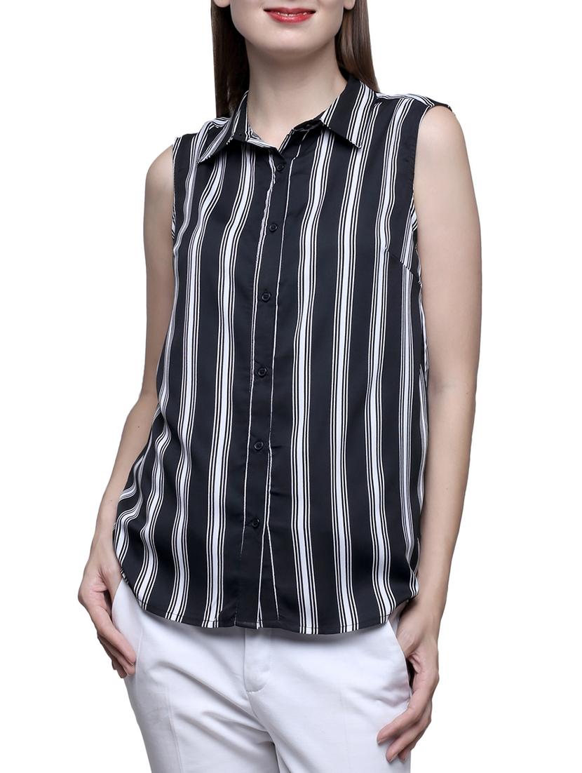 black striped crepe regular shirt - 12253156 -  Standard Image - 0