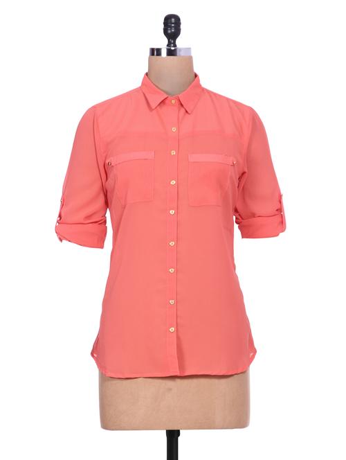 solid coral crepe shirt - 1228074 - Very Small Image - 1