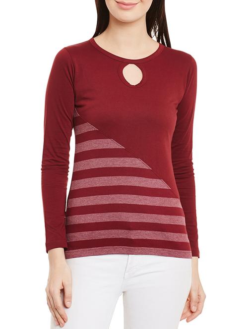 key hole neck striped tee - 12293092 - Very Small Image - 1