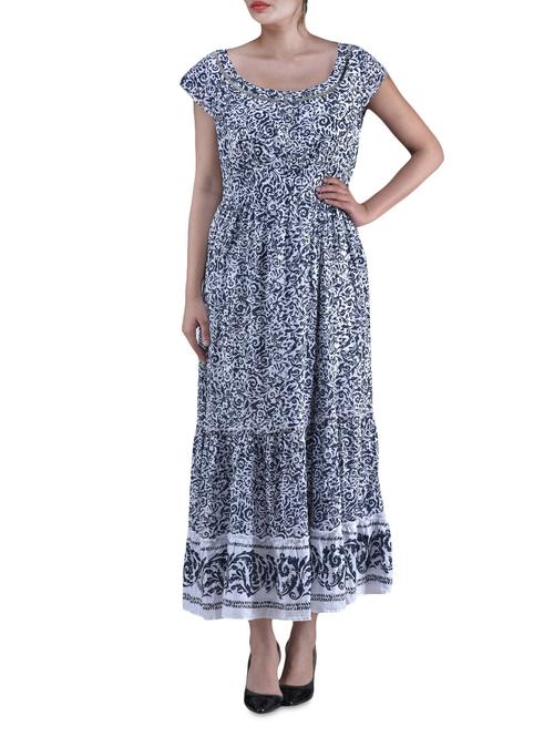 blue printed beaded cotton dress - 1231909 - Very Small Image - 1
