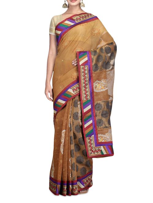 brown supernet printed sari - 1232263 - Very Small Image - 1
