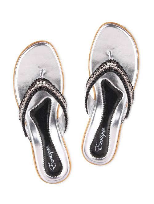 black and silver embellished leatherette sandals. - 1233610 - Very Small Image - 1