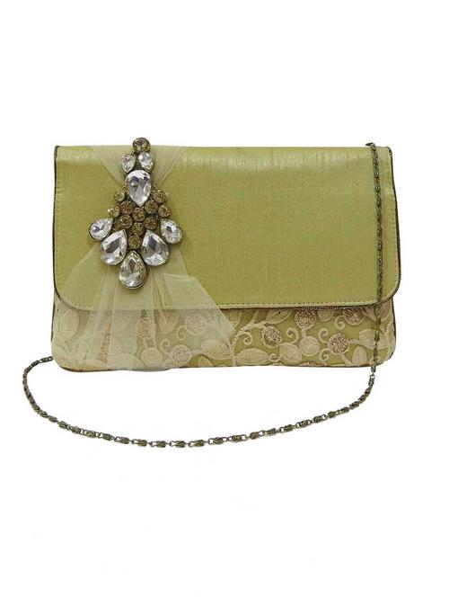 green embellished silk clutch cum sling - 12369189 - Very Small Image - 1
