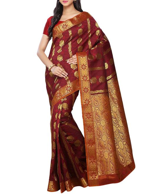 red kanjivaram art silk saree with blouse - 12374722 - Very Small Image - 1