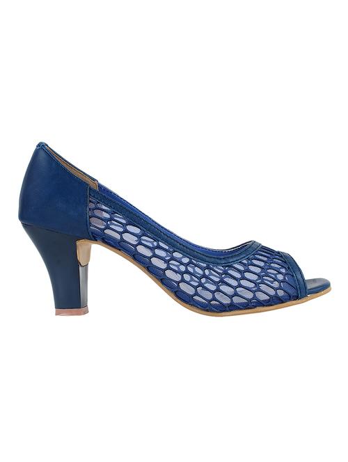 Navy Blue Leatherette Peep Toe Heels - 1241211 - Very Small Image - 1