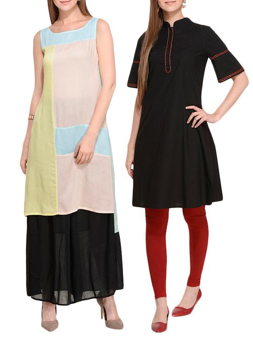 multicolored viscose kurta combo (set of 2) - 12419026 - Very Small Image - 1