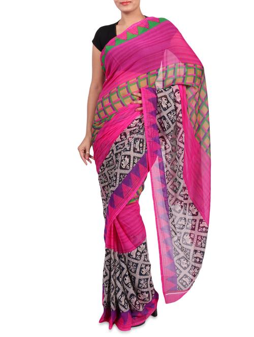 pink printed chiffon saree with blouse - 1242644 - Very Small Image - 1