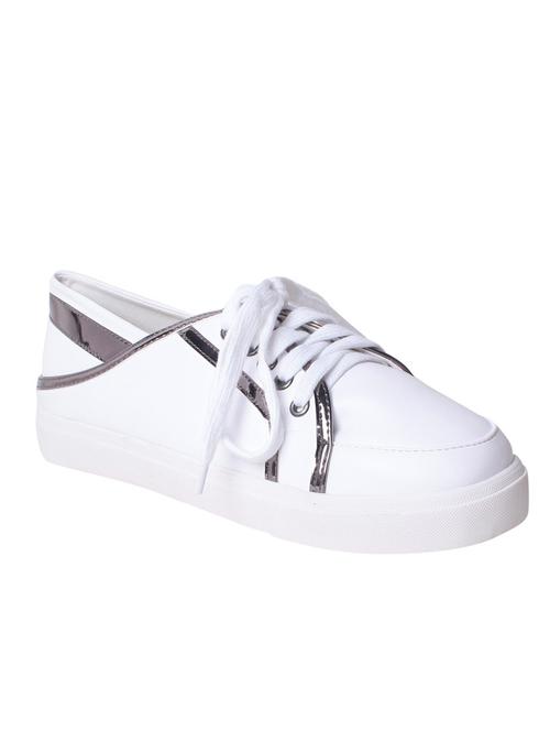 white faux leather laceup sneakers - 12435695 - Very Small Image - 1