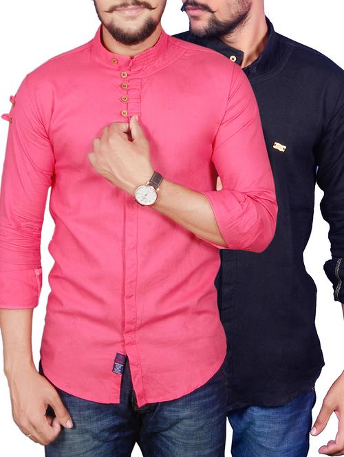 pink blue linen casual shirt (set of 2) - 12441382 - Very Small Image - 1