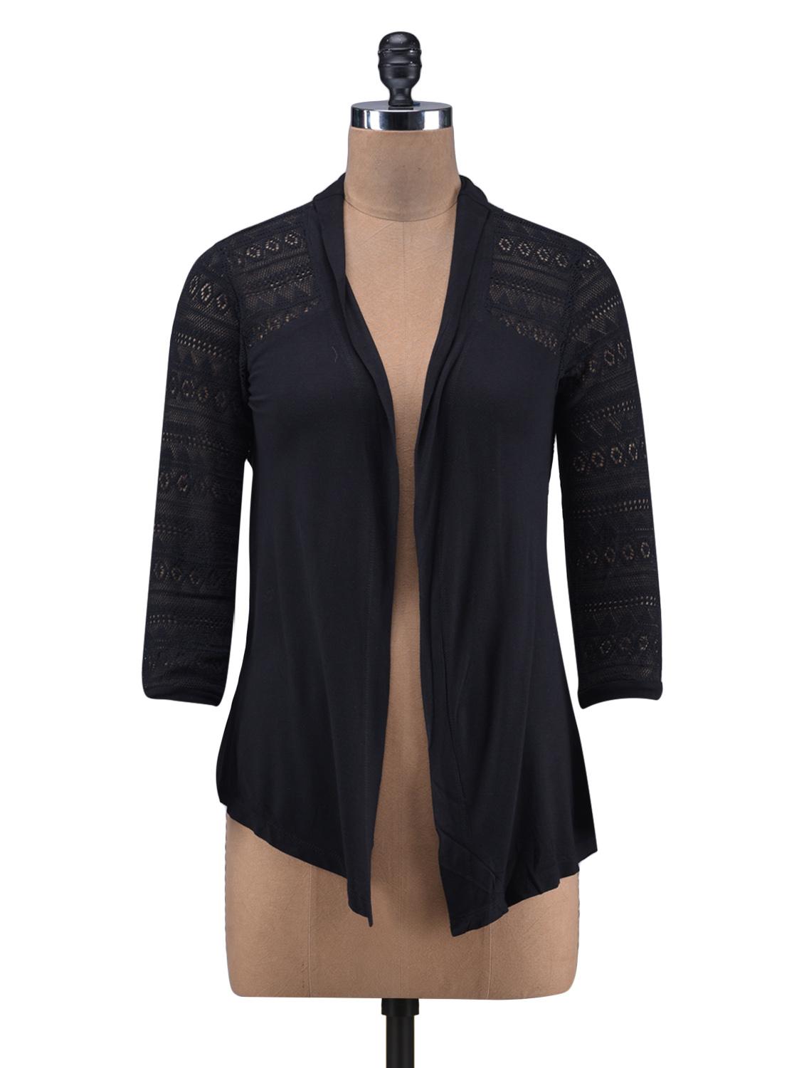 black rayon plain laced net shrug