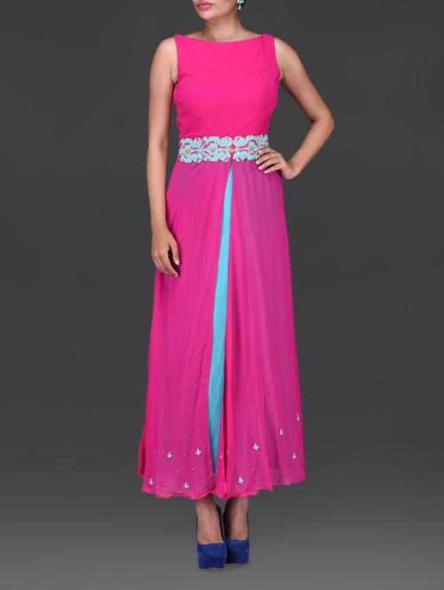 magenta embellished pure georgette dress - 1245361 - Very Small Image - 1