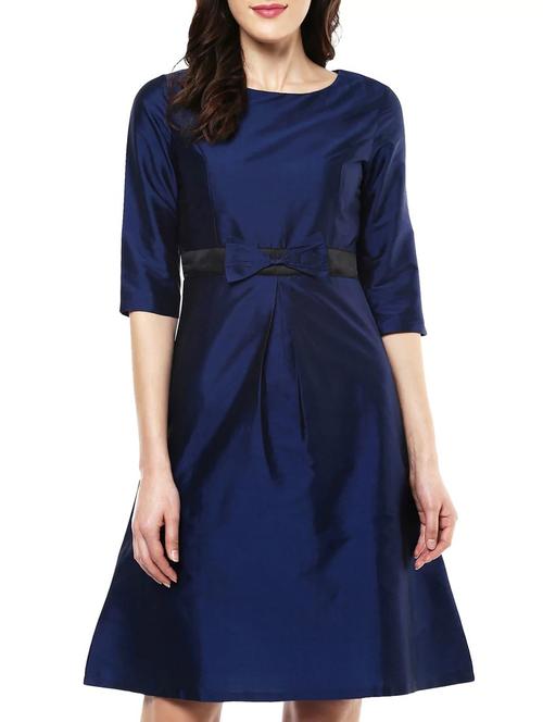 solid navy blue taffeta dress - 12456042 - Very Small Image - 1