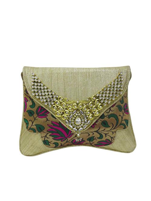 gold silk embellished clutch - 12458885 - Very Small Image - 1