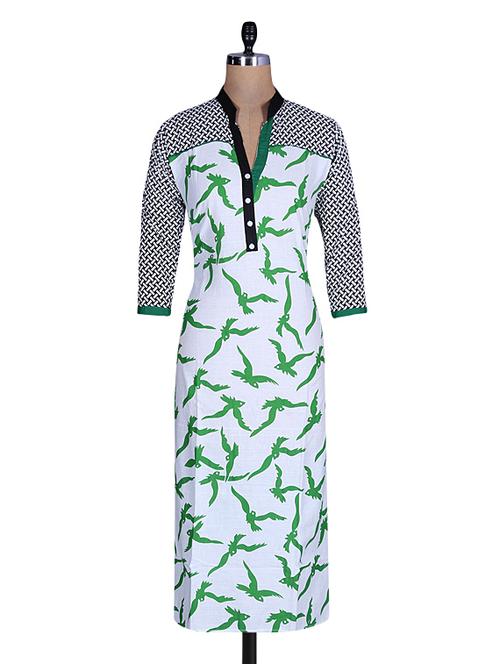 white and green cotton printed kurti - 1250315 - Very Small Image - 1
