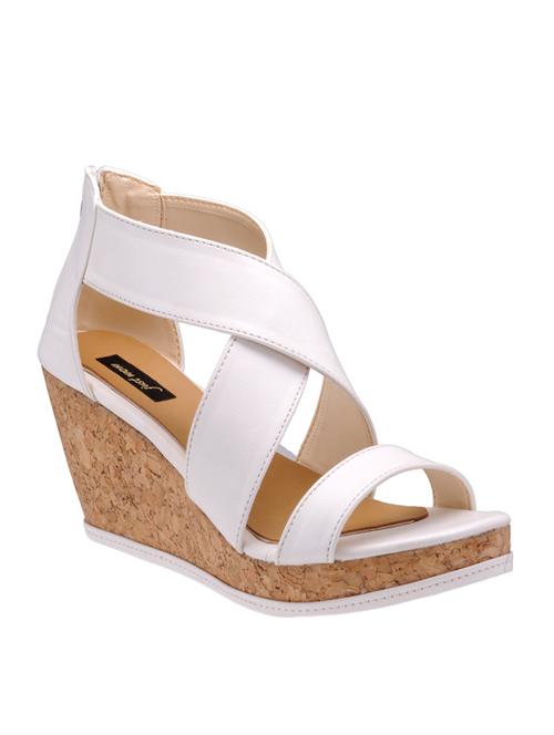 white leatherette back strap wedges - 12523326 - Very Small Image - 1
