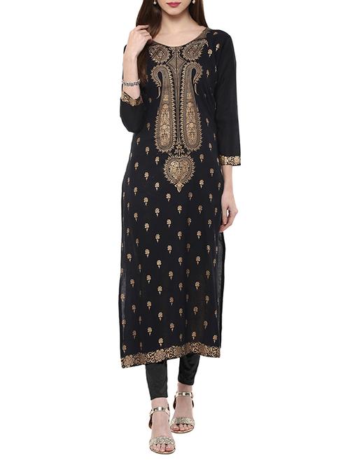 black cotton long kurta - 12524532 - Very Small Image - 1