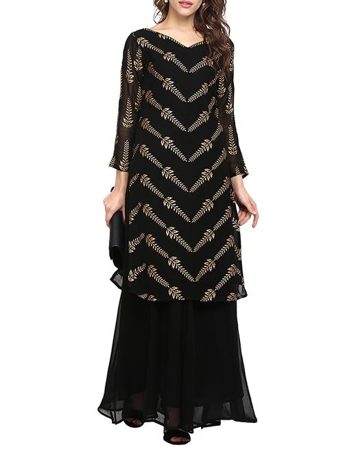 black georgette straight kurta - 12524537 - Very Small Image - 1