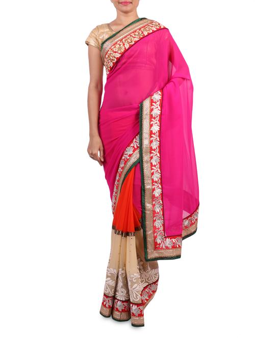 red georgette embroidered saree - 1262062 - Very Small Image - 1