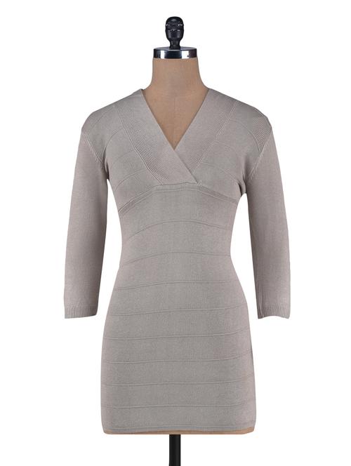 Light Grey Woolen Bodycon Dress - 1266624 - Very Small Image - 1