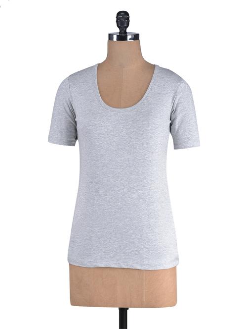grey cotton lycra half sleeves top - 1275351 - Very Small Image - 1