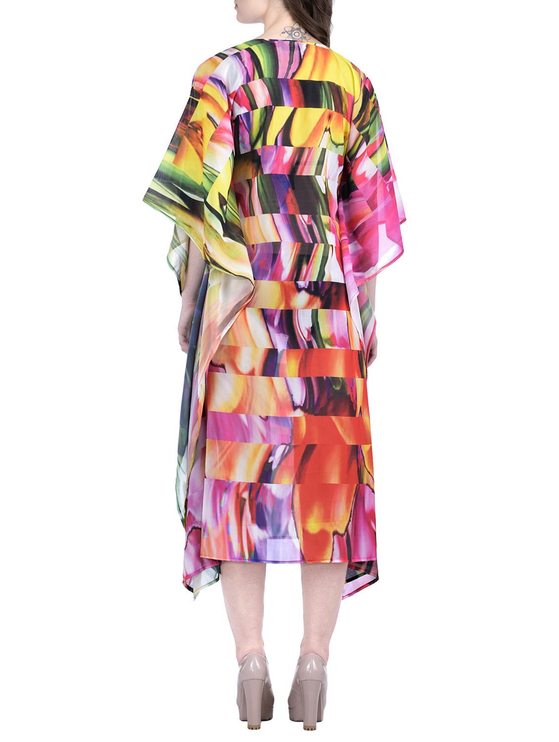 multi colored relax fit sheer printed kaftan dress - 12755853 - Standard Image - 2