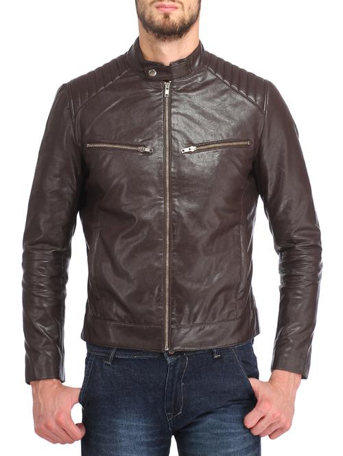 brown faux leather biker jacket - 12776668 - Very Small Image - 1