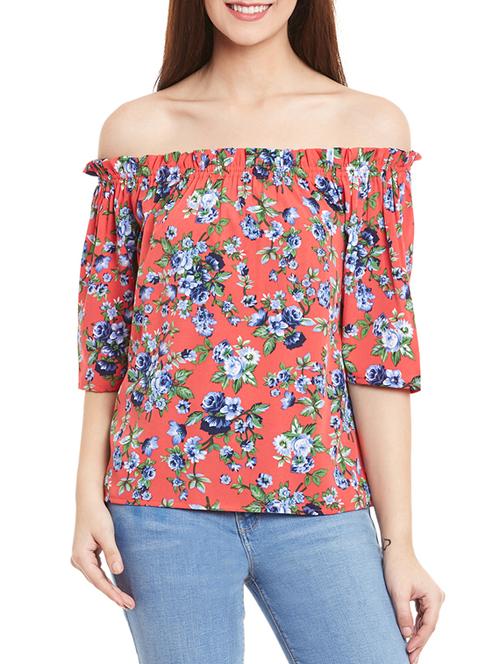 orange floral printed crepe regular top - 12814104 - Very Small Image - 1