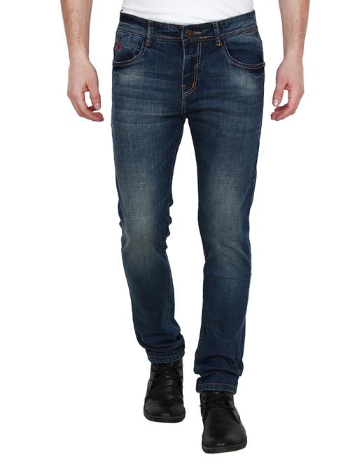 navy blue cotton washed jeans - 12820547 - Very Small Image - 1