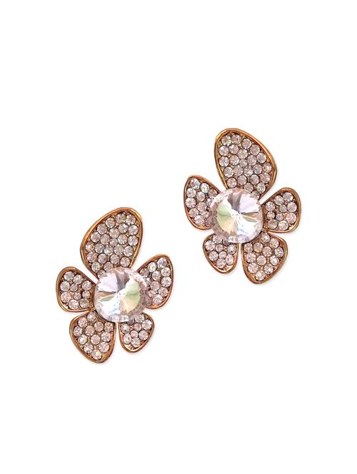 floral design rhinestones stud earrings - 12821750 - Very Small Image - 1
