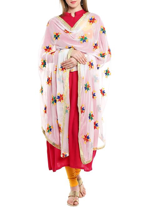 white chiffon phulkari dupatta - 12826647 - Very Small Image - 1