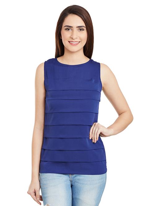 navy blue crepe regular top - 12833195 - Very Small Image - 1
