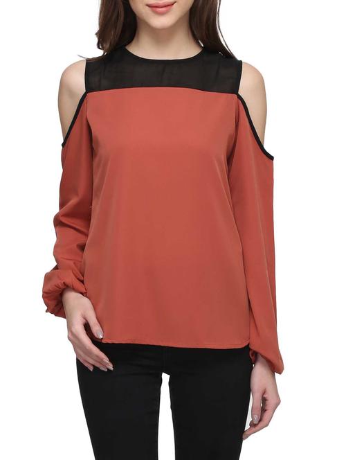 brown crepe regular top - 12836199 - Very Small Image - 1