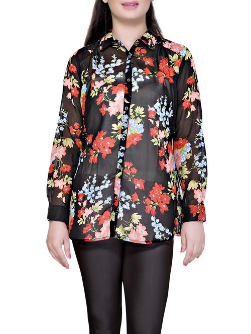 black floral printed polyester regular shirt - 12883469 - Very Small Image - 1