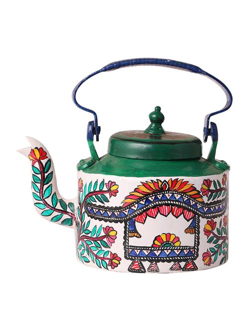 imithila madhubani folk art designer handpainted tea/coffee kettle in mithila style with beautiful doli - 12884485 - Very Small Image - 1