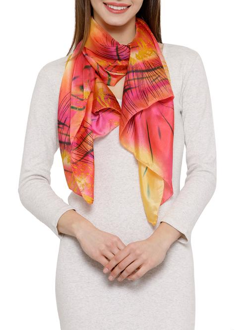 pink printed pure silk scarf - 12884756 - Very Small Image - 1