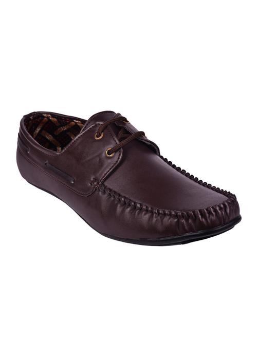 brown leatherette lace up boatshoe - 12890123 - Very Small Image - 1