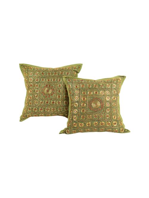 rajrang embroidered with mirror work cotton set of 2 cushion cover - 12918946 - Very Small Image - 1