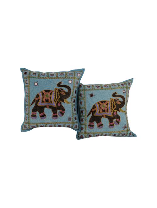 rajrang embroidered with mirror work cotton set of 2 cushion cover - 12918953 - Very Small Image - 1