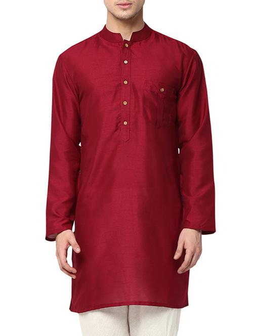 solid maroon polyester kurta - 12926769 - Very Small Image - 1