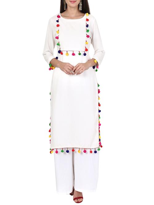 white rayon straight kurta - 12934080 - Very Small Image - 1