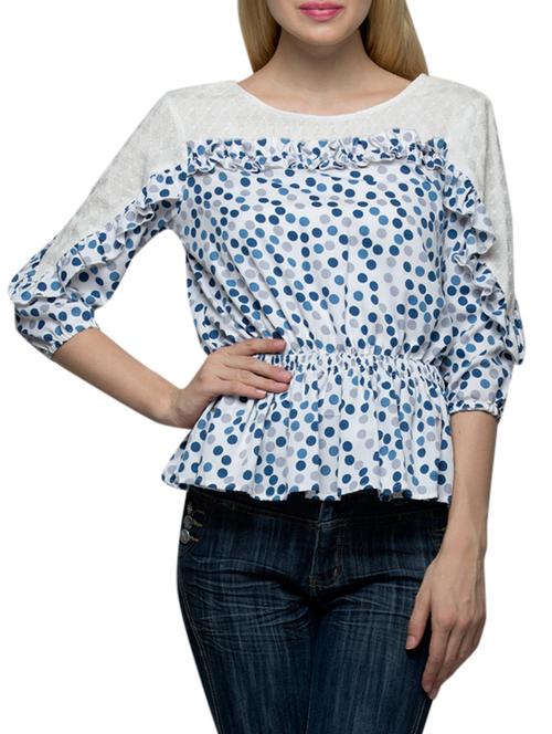 blue polka dots printed crepe top - 12937247 - Very Small Image - 1