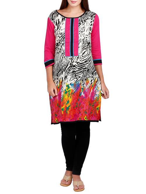 white cotton printed straight kurta - 12950161 - Very Small Image - 1