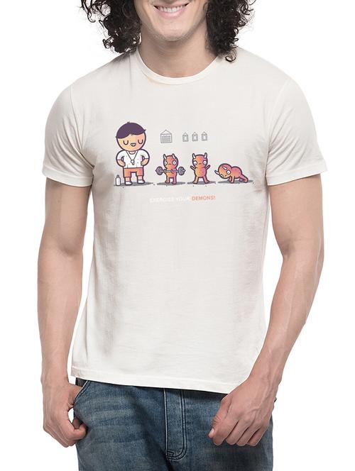 beige cotton printed t-shirt - 12977634 - Very Small Image - 1