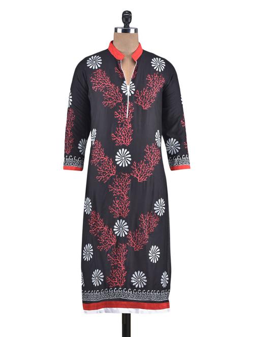 black rayon block printed kurta - 1297960 - Very Small Image - 1