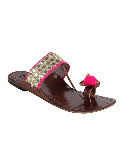 pink one toe kolhapuri - 13001928 - Very Small Image - 1