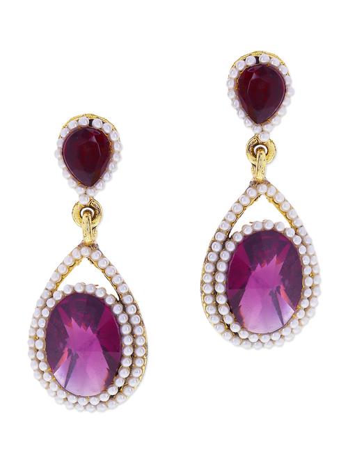 purple studded drop earrings with pearl embellishments - 1300592 - Very Small Image - 1