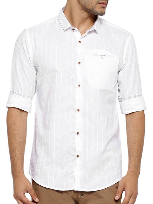 solid white linen striped casual shirt - 13022824 - Very Small Image - 1