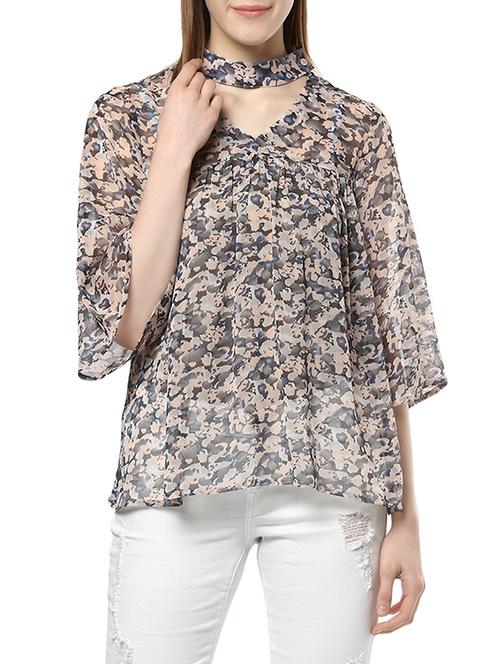 grey printed chiffon top - 13041131 - Very Small Image - 1
