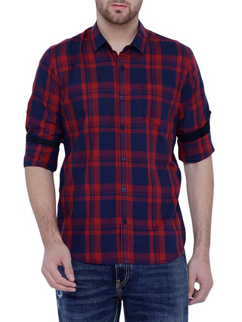 blue cotton checked casual shirt - 13051216 - Very Small Image - 1
